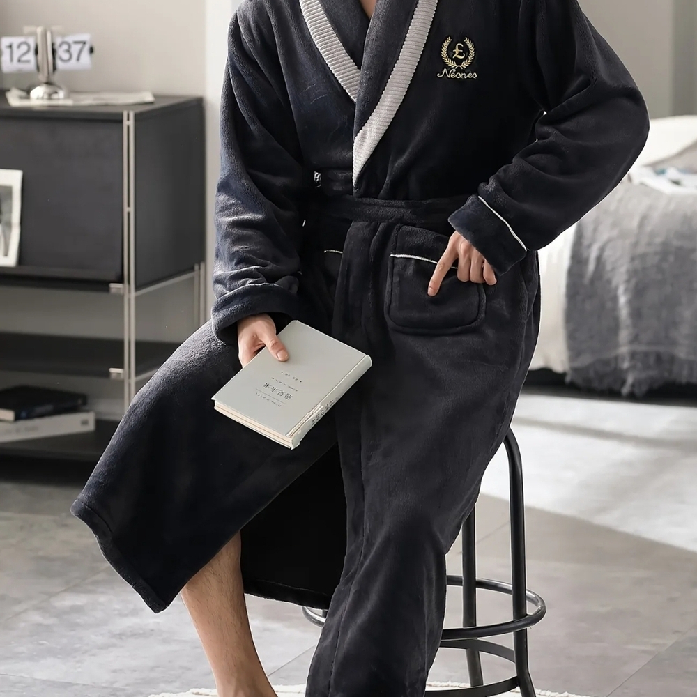 Dark Plush Robe with Embroidered Logo